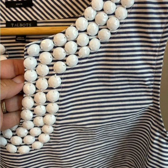 Talbots size 4 Striped Beaded Neck Cotton Blouse - Picture 2 of 6